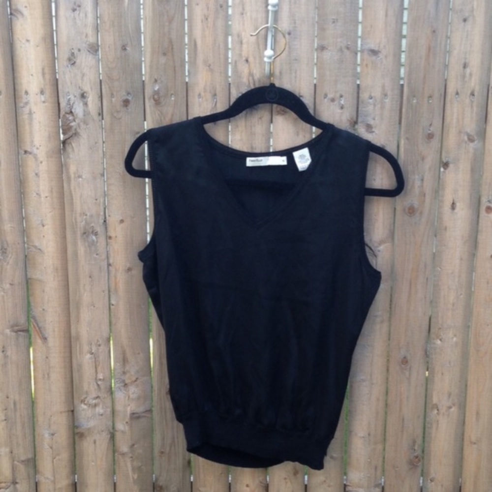 Perry Ellis Black Sleeveless Silk Top